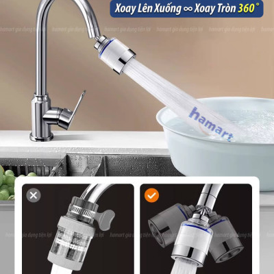 Đầu Lọc Nước Tại Vòi Tăng Áp Xoay 360 Mặt Xả Hoa Sen Rửa Chén Có Đầu Nối & Lõi Bông Lọc Sạch