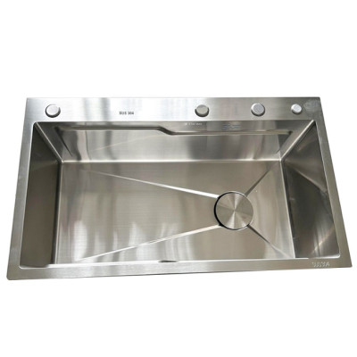 Combo chậu rửa chén bát 1 hố lớn Valenza size 7846 inox 304 kèm vòi rửa bát rút dây Valenza RT-02 inox 304, bộ xả to ngăn mùi, khay inox kín-TẶNG BÌNH NƯỚC RỬA CHÉN