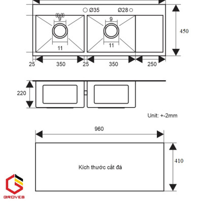 CHẬU RỬA BÁT NANO, CHÉN NANO, CÀI DAO,GIÁ THỚT GRBC10045NCDT