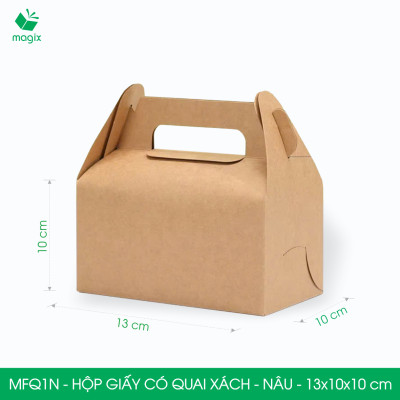 MFQ1N - 13.5x10x10 cm - 20 hộp giấy kraft có quai xách - Hộp đựng bánh ngọt, hộp quà tặng handmade