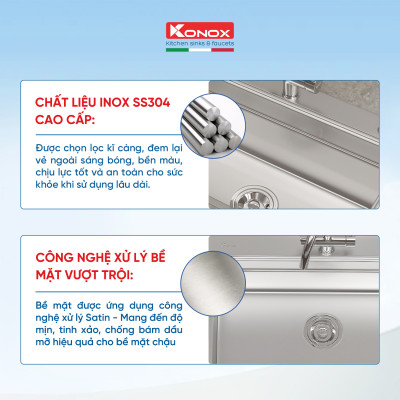 Chậu rửa bát Konox, Overmount Series, Model KN7548SO, Inox 304 cao cấp, 750*480*230mm, Hàng chính hãng