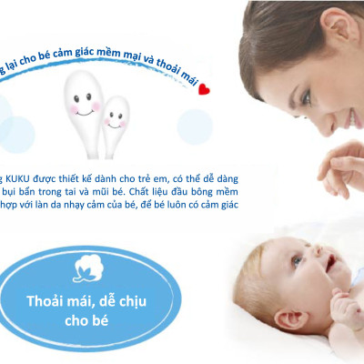 TĂM BÔNG VỆ SINH CHO BÉ KUKU KU1104 - 60 CÁI ( ĐẦU HỒ LÔ )