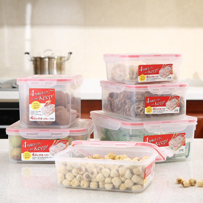 Combo 4 hộp nhựa chữ nhật bảo quản thực phẩm Inomata (Full size) - Có khóa nắp 4 chiều