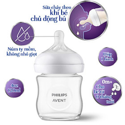 Philips Avent bình sữa thủy tinh mô phỏng tự nhiên mới 120ml bé từ 0 tháng SCY930/01
