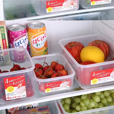 Combo 4 hộp nhựa chữ nhật bảo quản thực phẩm Inomata (Full size) - Có khóa nắp 4 chiều