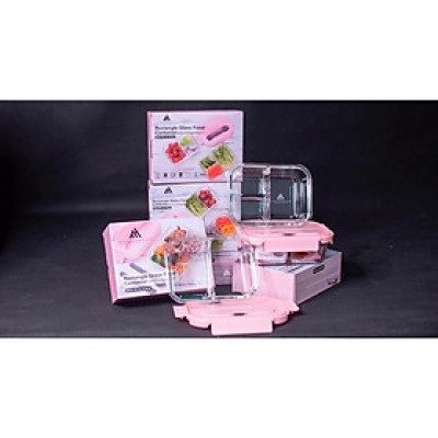 Hộp thủy tinh đựng thức ăn hình chữ nhật 2 ngăn, có nắp nhựa PP gồm nĩa và muỗng nhựa - Hàng chính hãng