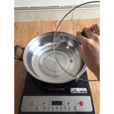 Bếp từ đơn Sunhouse SHD6160, Tặng kèm nồi lẩu D26 siêu tiện dụng, Phím bấm điện tử hiển thị tiếng Việt dễ dàng sử dụng- Hàng Chính Hãng