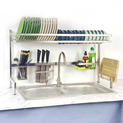 COMBO Chậu Rửa Bát Có Chân Kèm Kệ Úp Chén Đa Năng - Gồm chậu 1 hộc đơn nhiều kích thước, kệ chén 1 tầng, vòi lạnh Luxta và phụ kiện