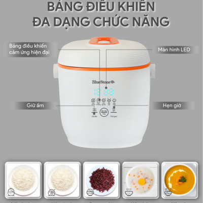 Nồi Cơm Điện Tử BlueStone RCB-5928 - 0.6 Lít - 350W - Điều Khiển Cảm Ứng - Hẹn Giờ - Giữ Ấm - Lòng Nồi 1.5mm - Bảo Hành 2 Năm - Hàng Chính Hãng