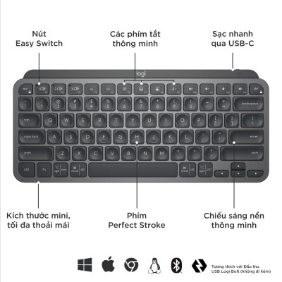 Bàn phím không dây Bluetooth Logitech MX Keys Mini - Hàng Chính Hãng