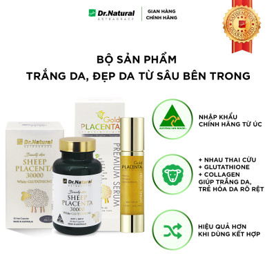 Bộ Sản Phẩm Trắng Da, Đẹp Da Sâu Bên Trong Dr Natural | Viên Uống Trắng Da + Serum Trắng Da Nhau Thai Cừu Glutathione