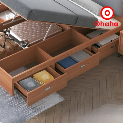[Miễn phí vận chuyển & lắp đặt] Giường ngủ thông minh cao cấp bọc nệm đầu giường có hộc kéo gỗ công nghiệp Ohaha - GN015