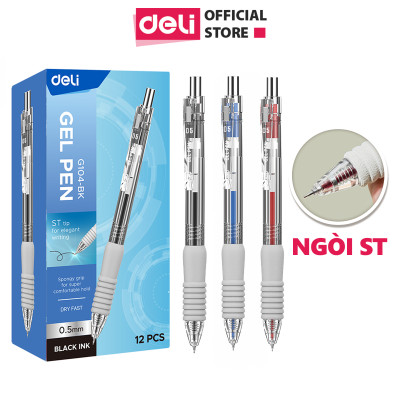 Bút Bi Nước Bút Gel Mực Bấm Deli Đệm Xốp Nhiều Màu Trơn Tru Ngòi 0.5mm Dành Cho Học Sinh Sinh Viên Văn Phòng