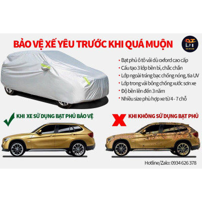 Bạt che kín bảo vệ xe ô tô PEUGEOT 2008 tráng bạc 3 lớp vải dù Oxford , bạt phủ trùm bảo vệ xe oto