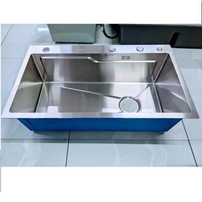 Combo chậu rửa chén bát 1 hố lớn Valenza size 7846 inox 304 kèm vòi rửa bát rút dây Valenza RT-02 inox 304, bộ xả to ngăn mùi, khay inox kín-TẶNG BÌNH NƯỚC RỬA CHÉN