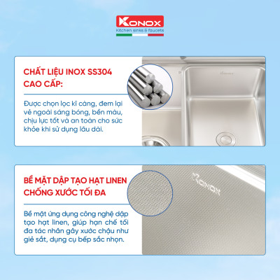 Chậu rửa bát chống xước KONOX Workstation – Undermount Sink KN8644SU Dekor - Bảo hành chính hãng 10 năm