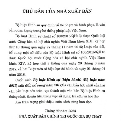 Bộ luật Hình sự (Hiện hành) (Bộ luật năm 2015, sửa đổi, bổ sung năm 2017)