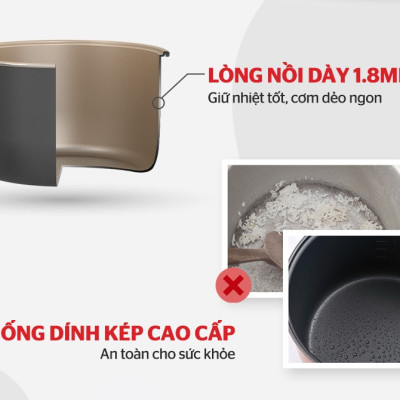 Nồi Cơm Điện 1.8L Sunhouse SHD8663V - Hàng Chính Hãng
