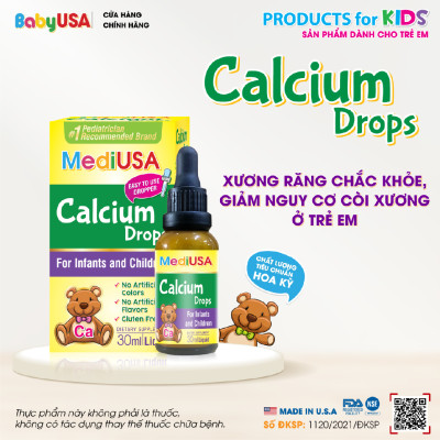 MediUSA Calcium Drops - Thực Phẩm Chức Năng bổ sung Calcium giúp Xương, răng chắc khỏe, giảm nguy cơ còi xương ở trẻ - Hàng chính hãng