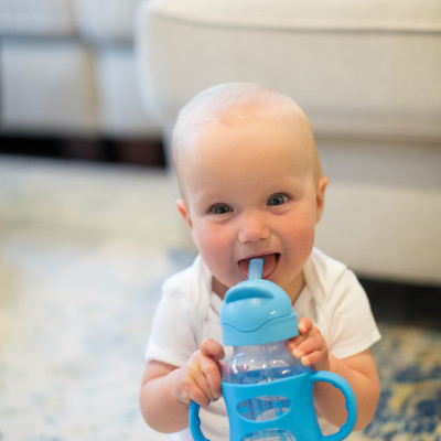 Bình sữa chuyển tiếp, có ống hút silicone và hai tay cầm, cổ rộng, nhựa PP, 270ml