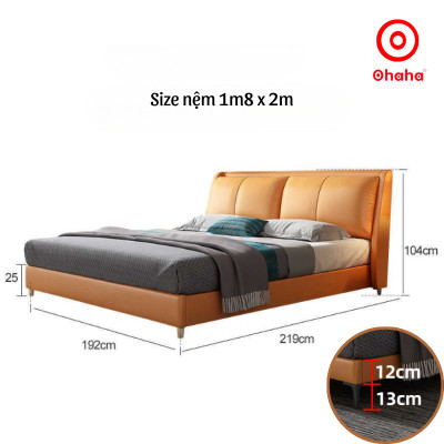 [Miễn phí vận chuyển & Lắp đặt] Giường ngủ bọc da cỡ lớn kết hợp gỗ cao cấp chống ẩm TẶNG kèm 2 tab đầu giường - GN024
