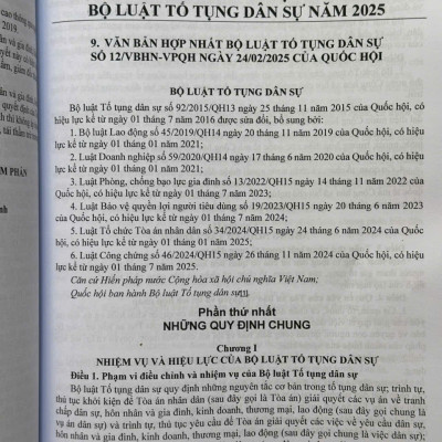 Sách Bộ Luật Dân Sự năm 2015, Bộ Luật Tố Tụng Dân Sự năm 2015 sửa đổi, bổ sung năm 2025 và Các Văn Bản Hướng Dẫn Thi Hành (V2596D)