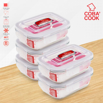 Bộ 5 hộp thủy tinh chịu nhiệt đựng cơm trữ thức ăn  COBA