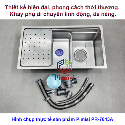 Bồn Rửa Chén Âm Bàn Pimisi PR-7843A Inox 304 Chống Xước - Bám Bẩn, Đơn 1 Hố To Kèm Xi Phông Gắn Bàn Đá Bếp | Chính Hãng