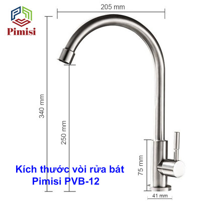 Vòi Chậu Rửa Bát Inox Mờ Pimisi PVB-12+DC Nước Lạnh Gắn Bồn Rửa Chén 1-2 Hố Của Phòng Bếp 1 Đường Nước Đơn | Chính Hãng