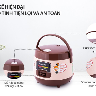 Nồi Cơm Điện Nắp Gài Sunhouse SHD8208C – Nâu (1L) - Hàng chính hãng