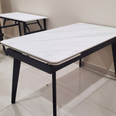 Bàn ăn thông minh kéo dài mặt đá nhập khẩu Juno Sofa chân sắt sơn tĩnh điện kích thước 1m4 x 2m 