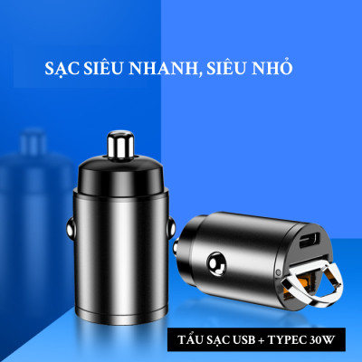 Tẩu Sạc Nhanh USB Type C Công Suất 30W | Tẩu Sạc Nhanh USB Type C Công Nghệ Sạc Nhanh QC 3.0 Thông Minh, Chất Liệu Hợp Kim, Thiết Kế Nhỏ Gọn