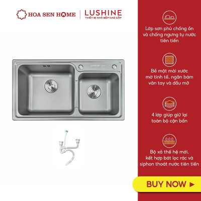 Bộ chậu rửa chén INOX 304 LUSHINE D005 công nghệ dập liền khối, bề mặt Nano xám sang trọng, chống xước bền bỉ - Hoa Sen Home - Hàng chính hãng