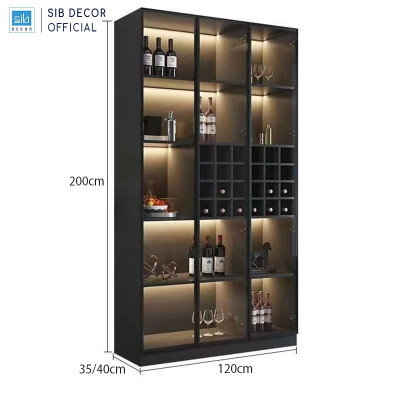 Tủ Gỗ Để Vang Trưng Bày Phối Cánh Kính Dài 120cm, Kèm Đèn LED Hiện Đại Thương Hiệu SIB Decor TR06
