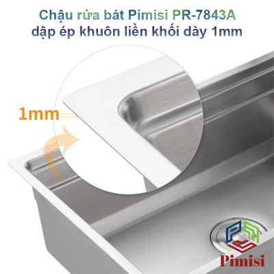 Bồn Rửa Chén Âm Bàn Pimisi PR-7843A Inox 304 Chống Xước - Bám Bẩn, Đơn 1 Hố To Kèm Xi Phông Gắn Bàn Đá Bếp | Chính Hãng