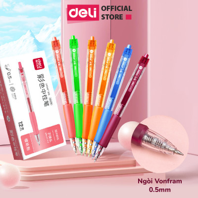 Bút Bi Nước Mực Gel 10 Màu Chính Hãng Deli, Ngòi 0.5mm Mực Trơn Tru Nét Đều Nhanh Khô Trang Trí Vở Viết