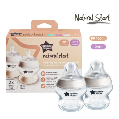 Bình Sữa Ty Siêu Mềm Tự Nhiên Tommee Tippee Natural Start 150ml, Núm Ty Của Bình 0-3 Tháng (Bình đôi)