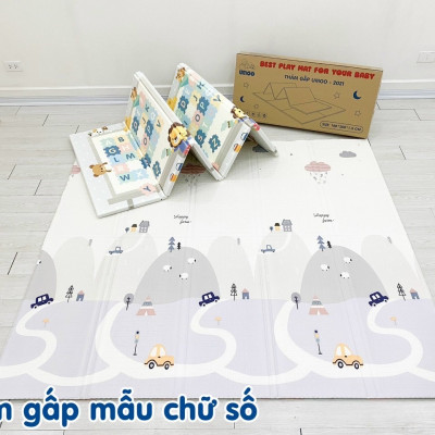 Thảm gấp gọn chống thấm  2 mặt Umoo chính hãng kích thước 180x200cm dày 1.5cm mẫu Chữ số
