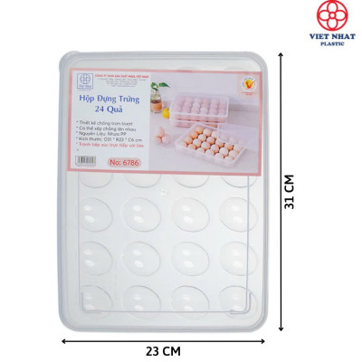 Hộp đựng trứng 24 quả Việt Nhật (6786) trong suốt gọn nhẹ giúp cố định những quả trứng nằm yên một vị trí, bảo quản trứng