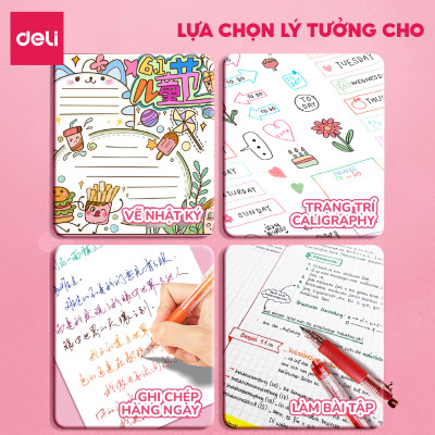 Bút Bi Nước Mực Gel 10 Màu Chính Hãng Deli, Ngòi 0.5mm Mực Trơn Tru Nét Đều Nhanh Khô Trang Trí Vở Viết