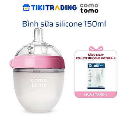 Bình sữa silicone Comotomo 150ml - Hồng Tặng Rơ lưỡi Silicone Mother-K Hàn Quốc