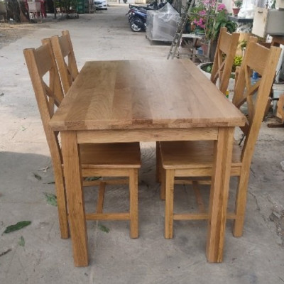 Bộ bàn ăn Rustic Oak bàn 1m20, kèm 4 ghế juno sofa ( Vàng Gỗ Tự Nhiên)