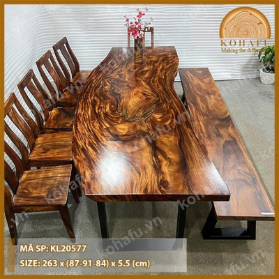 [KL20577] Bàn Ăn Gỗ Me Tây Siêu Vân Độc Đáo