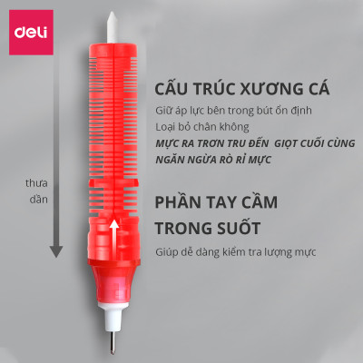Bút bi nước khô nhanh Deli - 0.5mm - Bút viết thư pháp - Ống bút liền mực - Mực Xanh/ Đen/ Đỏ - 1 chiếc - S856