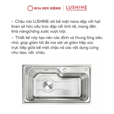 Bộ chậu rửa chén INOX 304 LUSHINE D001 chống ồn, chống hôi, bề mặt Nano Linen chống xước bển bỉ - Hoa Sen Home - Hàng chính hãng