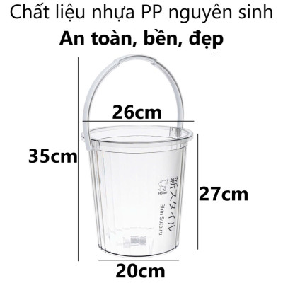 Xô trong 10L Hokori 5228, Xô đựng nước trong suốt, Xô lau nhà nhựa trong suốt dày dặn