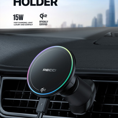 Đế giữ điện thoại tích hợp nam châm và sạc không dây dùng trên xe ô tô RECCI RHO-C43 Hàng chính hãng