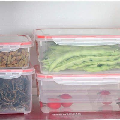 Combo 4 hộp nhựa chữ nhật bảo quản thực phẩm Inomata (Full size) - Có khóa nắp 4 chiều