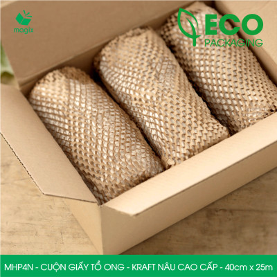 MHP4N - 40cm x 25m - Cuộn giấy tổ ong chống sốc - Kraft nâu Cao Cấp - Giấy gói hàng, gói quà