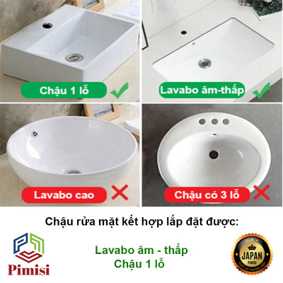 Gật Gù Nóng Lạnh Pimisi PV-308C-1 Dài - Rộng 17 cm, Cho Chậu Rửa Mặt 1 Lỗ Treo Tường Hoặc Lavabo Mặt Bàn Đá | Chính Hãng